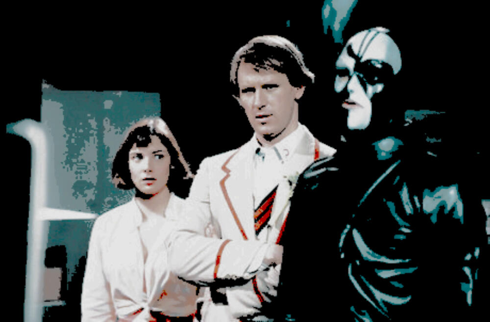 the fifth doctor, peri brown, and sharaz jek.